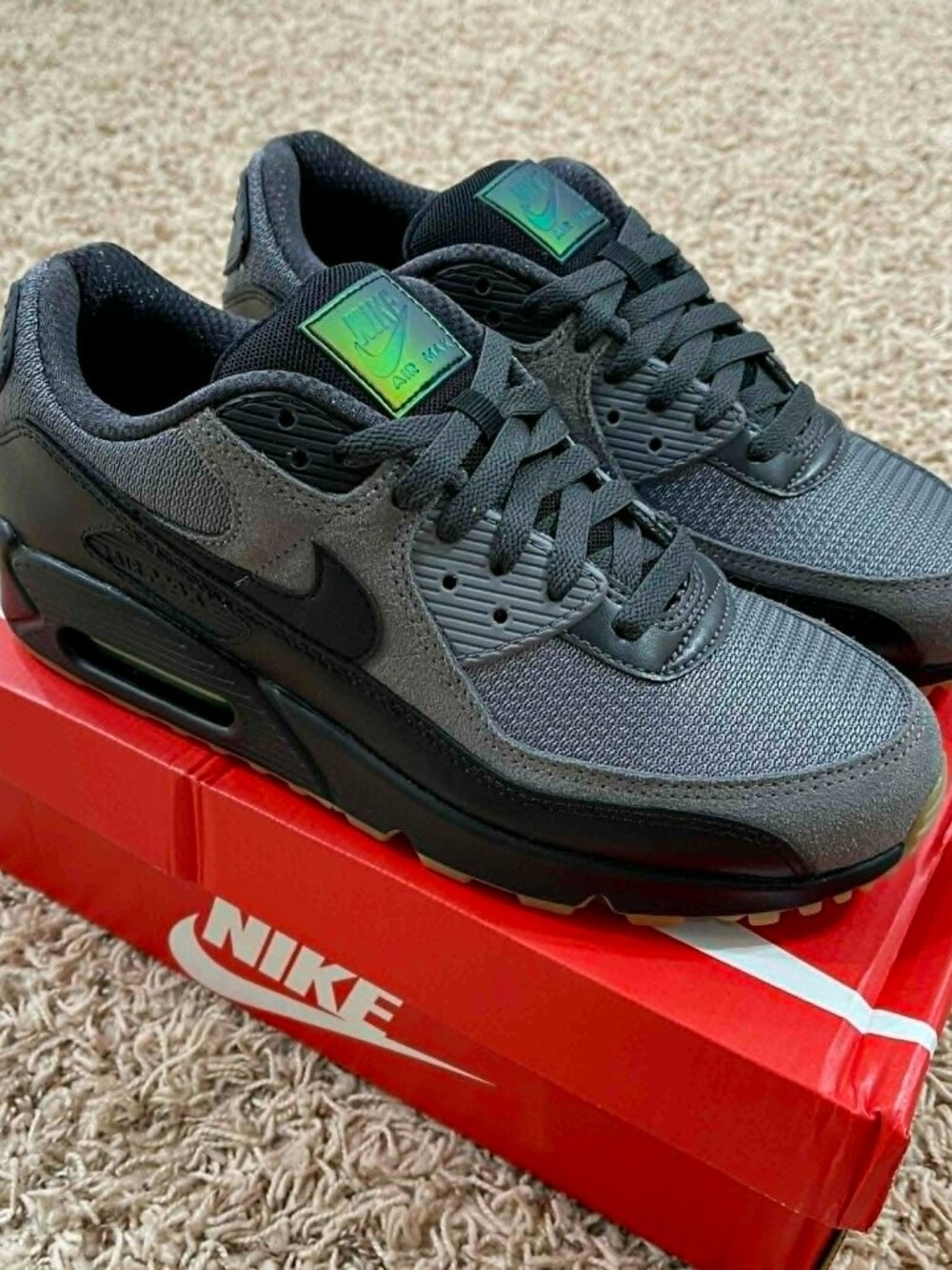 Nike Men's Air Max 90 Sneakers Shoes Smoke Gray Black IQ0580-084, Size 9 (New)